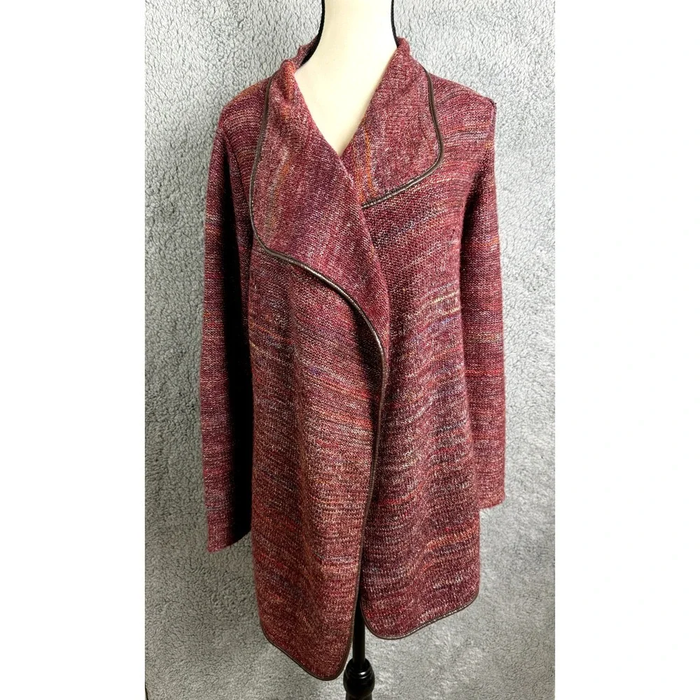 Chelsea & Violet Cardigan Sweater Womens Small Brown Space Dye Faux Leather Trim
